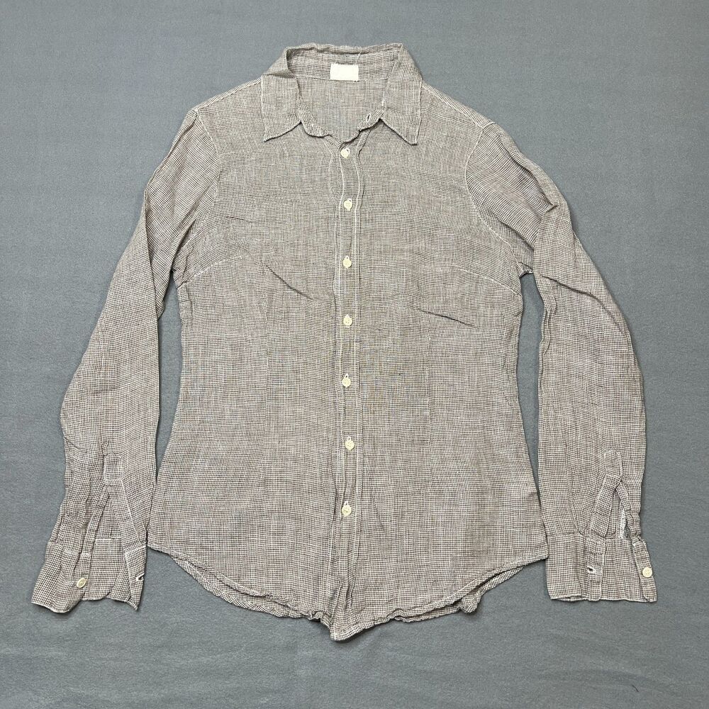 CP Shades Shirt Women's XS Gray Houndstooth Linen Long Sleeve Casual Button-Up
